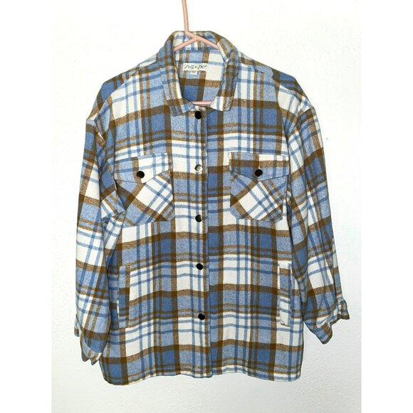 She & Sky Long Sleeve Button Down Flannel Shirt - Picture 1 of 6